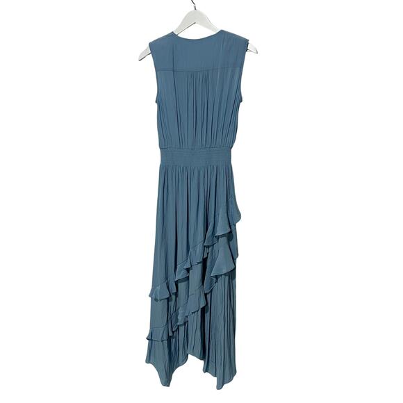 RAMY BROOK WOMENS SIZE SMALL HADLEE RUFFLE MIDI OCCASION DRESS BLUE NEW - Picture 5 of 13